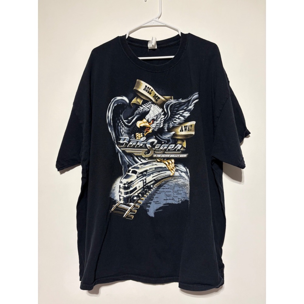 Gildan Men Size 3XL Black Bob Seger Graphic Roll Me Away Cotton Shirt 2018-2019